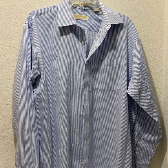 Michael Kors Button Down Mens Size 17 (34/35) Striped Slim Fit Dress Shirt - Picture 2 of 6